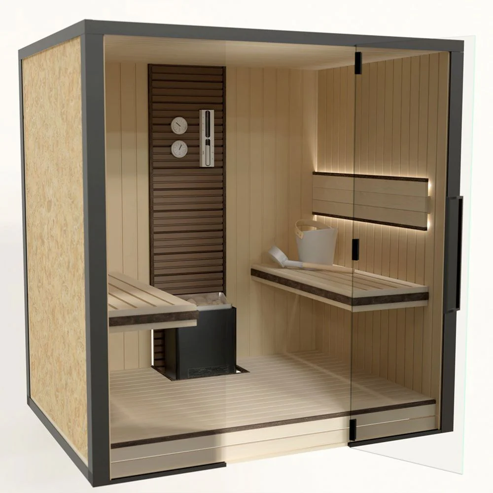 SAUNA LOFTY 1818 ABACHI+FRONTAL CRISTAL+2 CARAS VISTAS OBS